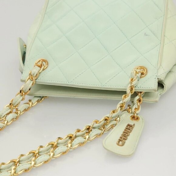 CHANEL Matelasse Chain Shoulder Bag Lamb Skin Peppermint Gold CC Auth - Picture 7 of 16